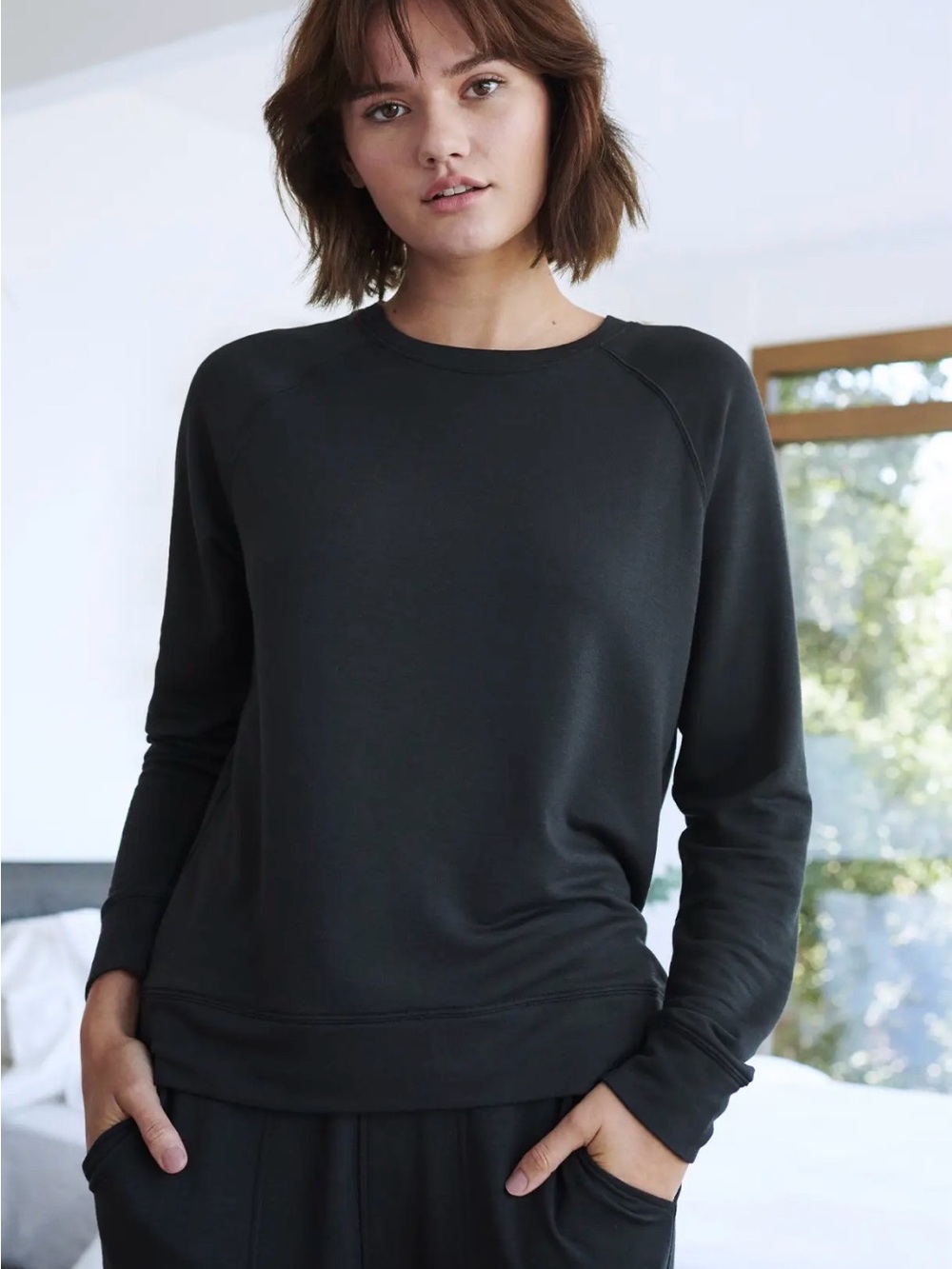 Quince Black SuperSoft Fleece Crew